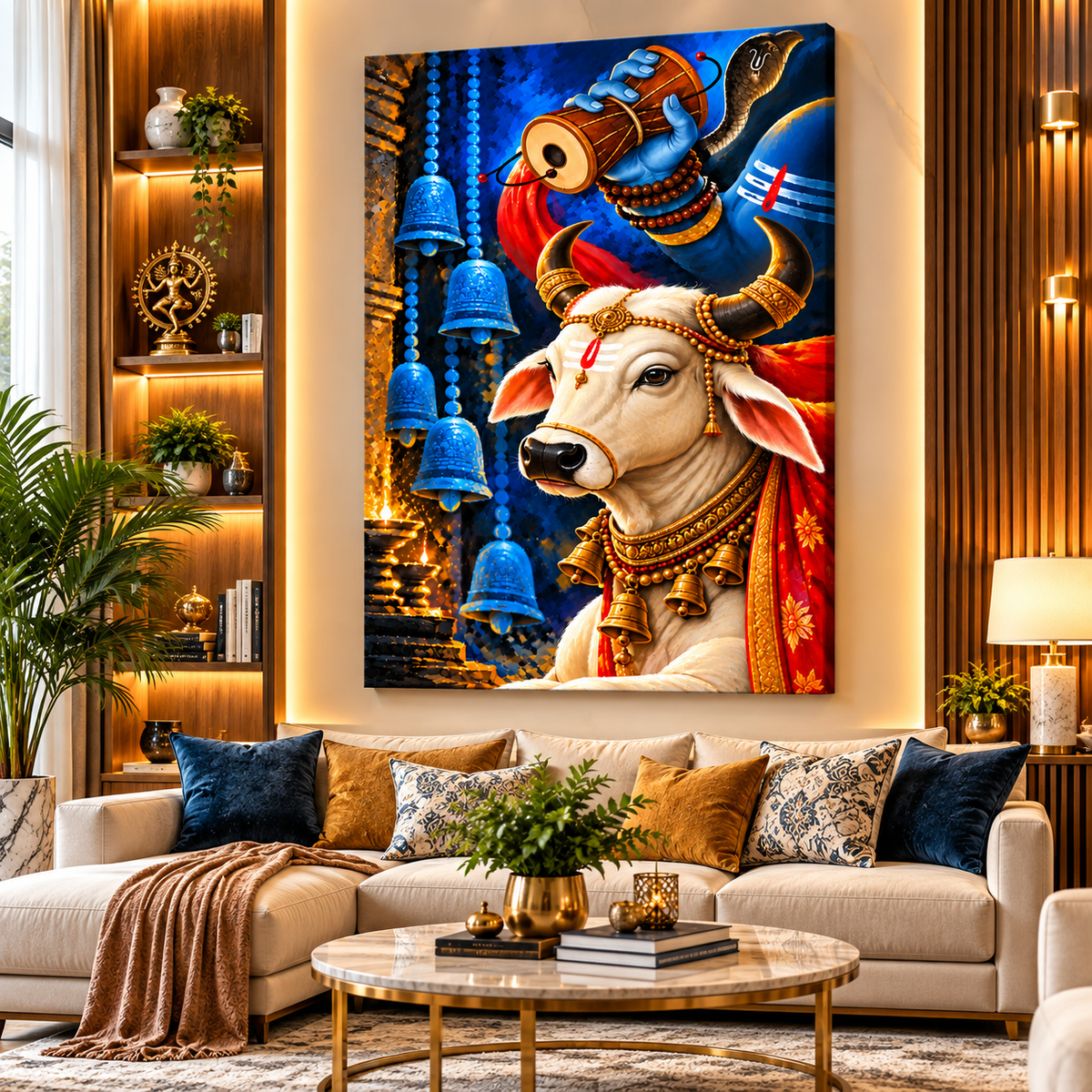 Nandi Shiva Canvas Wall Painting | Lord Shiva Nandi Religious Wall Art for Home & Office Decor