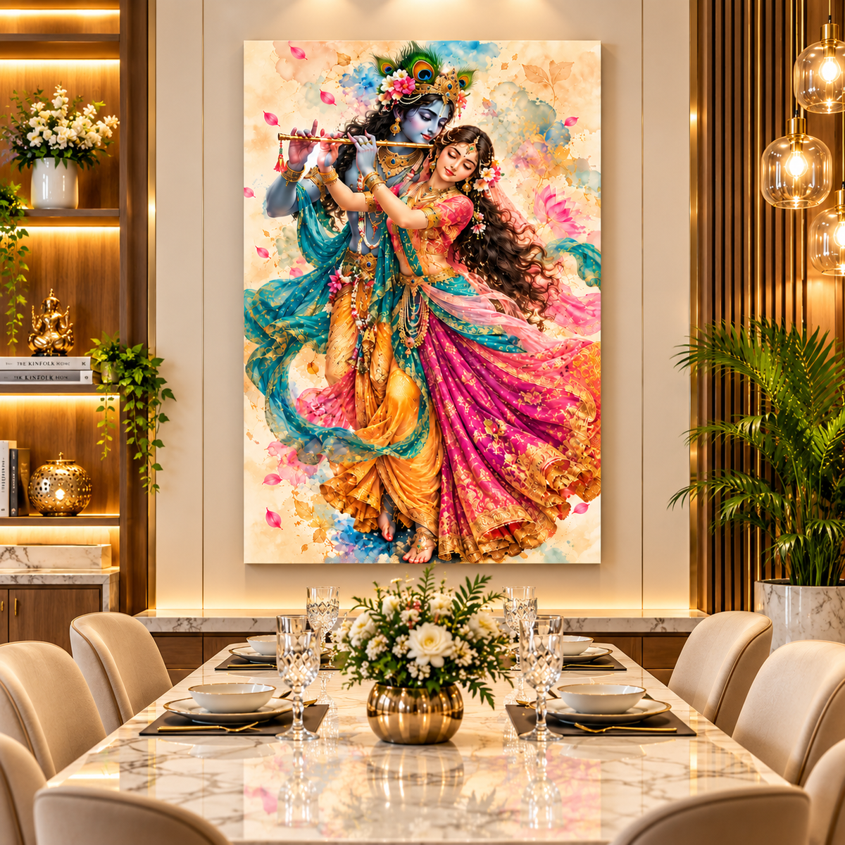 Radha Krishna Canvas Wall Painting | Traditional Indian Religious Wall Art for Home & Office Decor