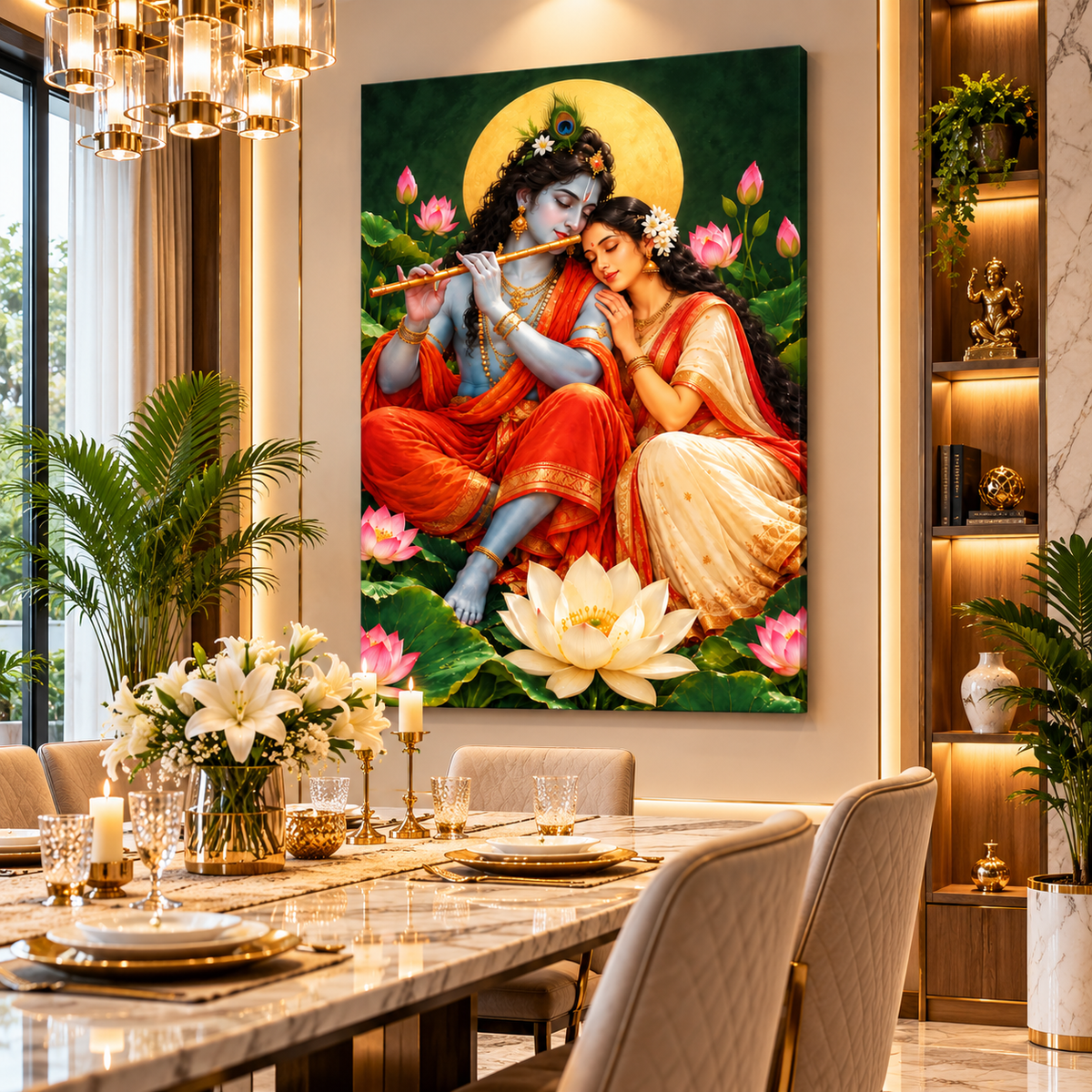 Radha Krishna Canvas Wall Painting | Divine Religious Wall Art for Home, Pooja Room & Office Decor