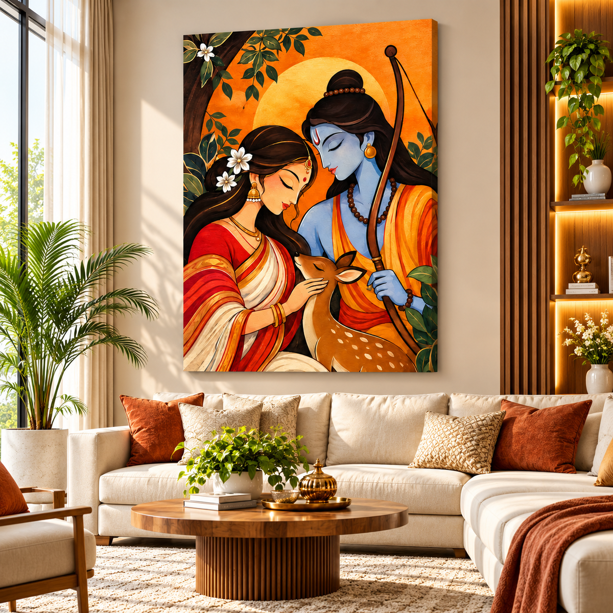 Ram Sita Canvas Wall Painting | Traditional Indian Religious Wall Art for Home & Office Decor