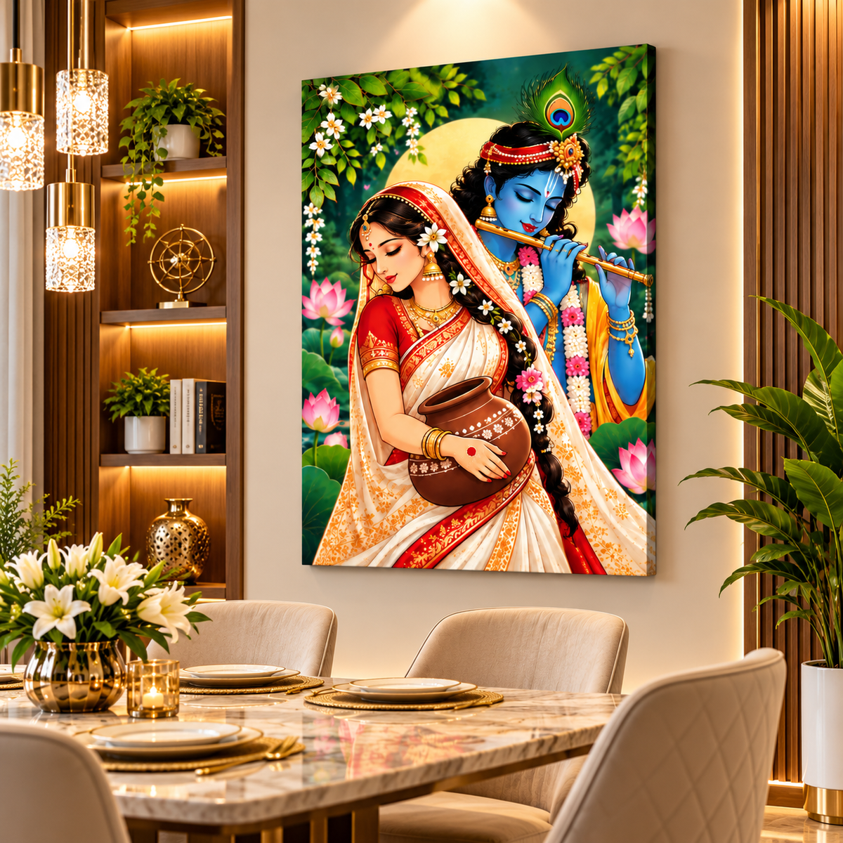 Radha Krishna Canvas Wall Painting | Traditional Indian Religious Wall Art for Home & Office Decor