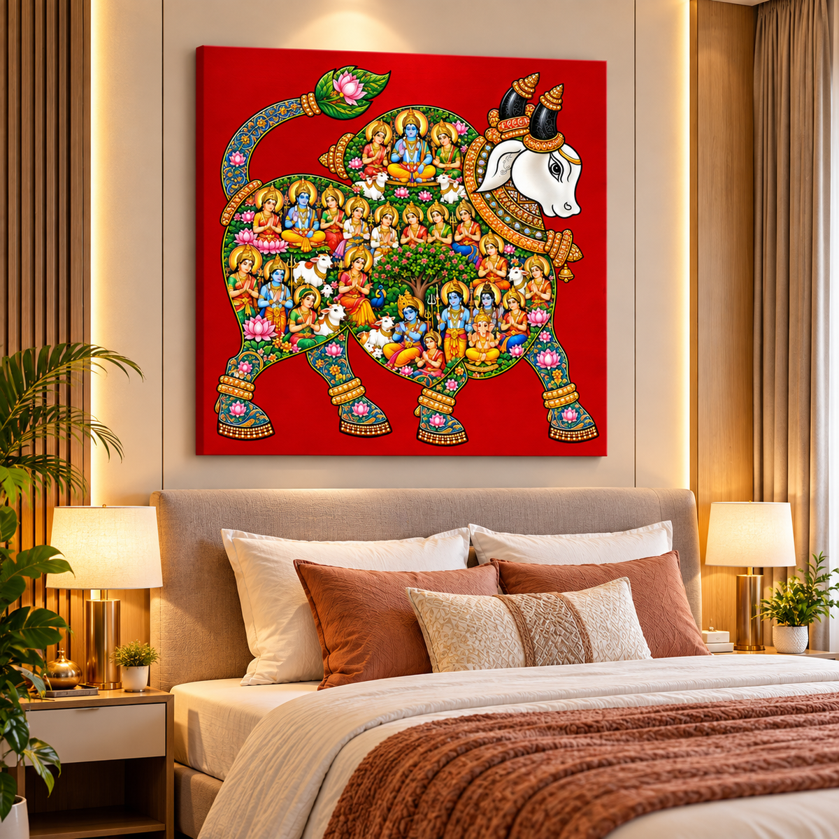 Sacred Nandi Canvas Painting – Traditional Indian Spiritual Wall Art Inspired by Hindu Heritage