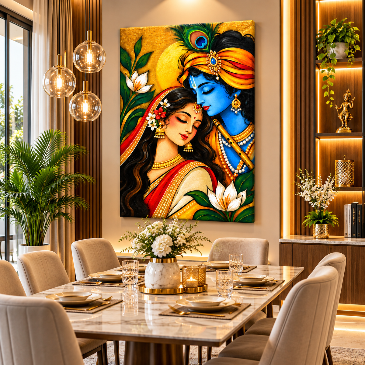 Radha Krishna Canvas Wall Painting | Traditional Krishna Religious Wall Art for Home & Office Decor