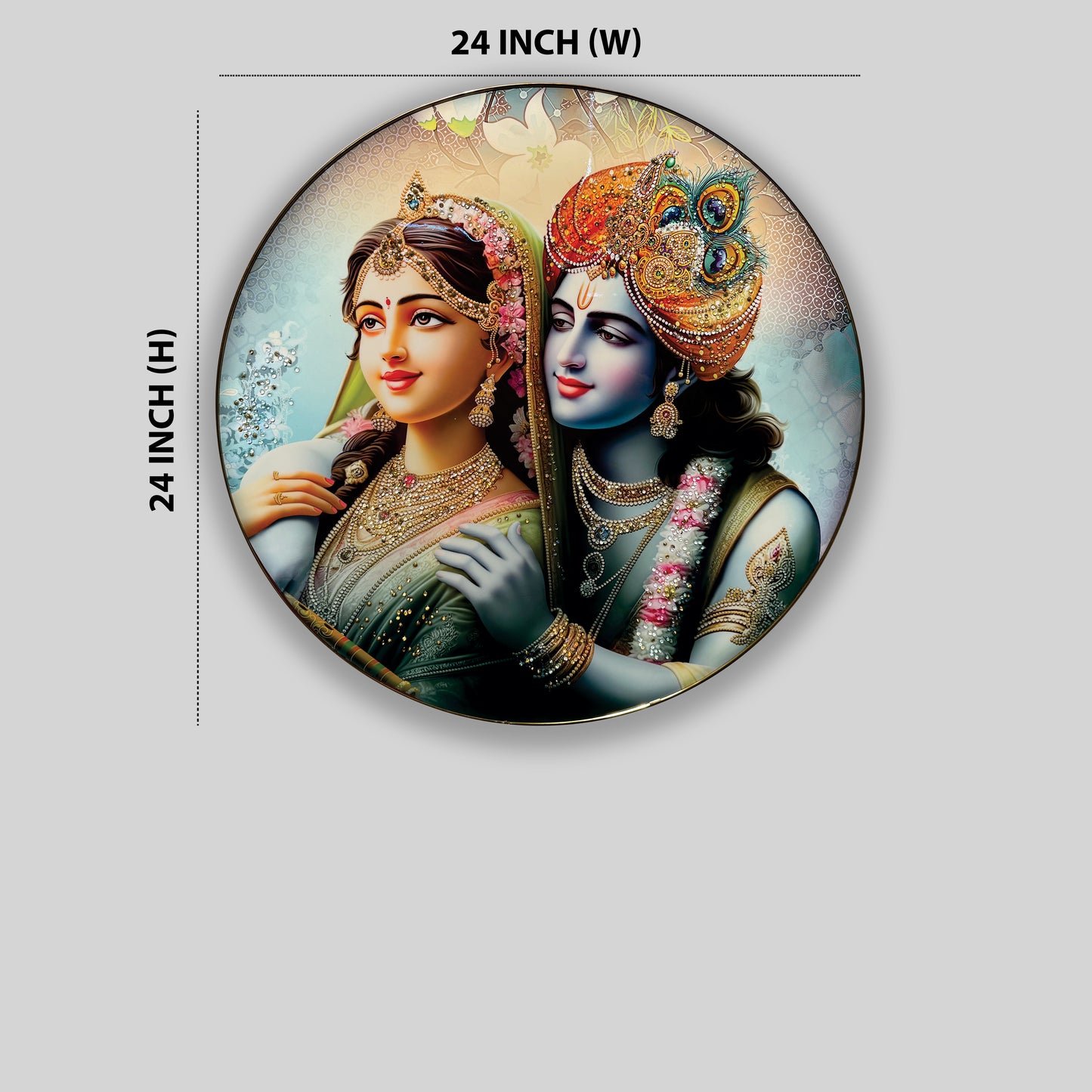Radha Krishna in Round shape crystal wall art painting