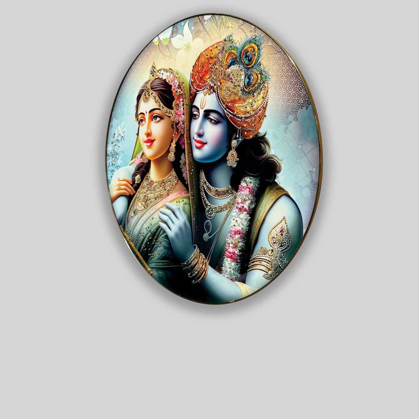 Radha Krishna in Round shape crystal wall art painting