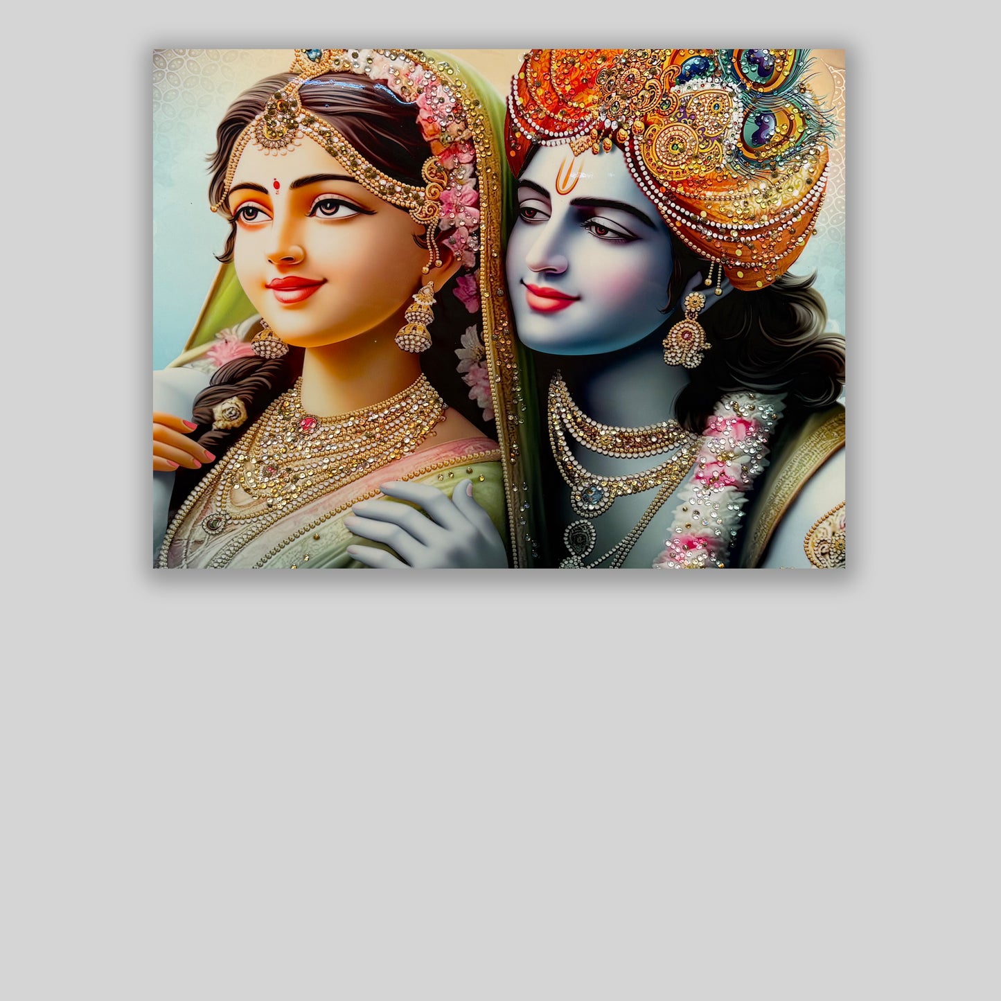 Radha Krishna in Round shape crystal wall art painting