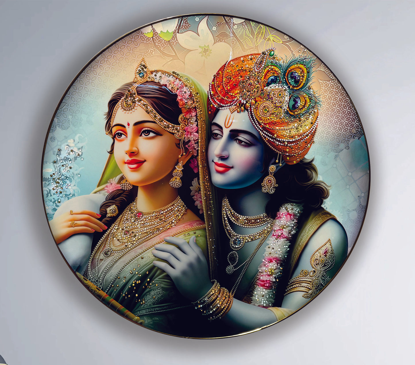Radha Krishna in Round shape crystal wall art painting