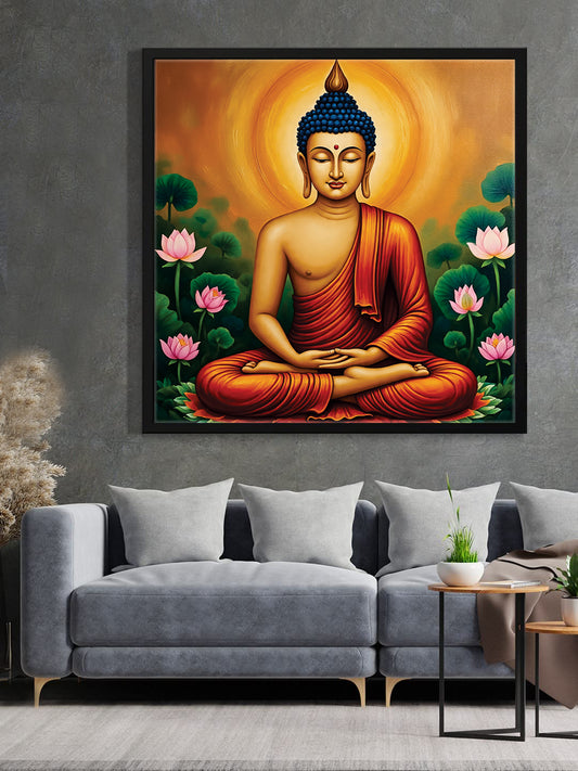 Radiant Renunciation — Enlightened in Silence Canvas Wall Art Black Frame Painting