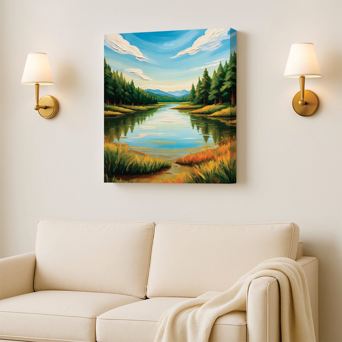 Breathtaking Nature Canvas Stretched Frame – Beauty of Green & Blue