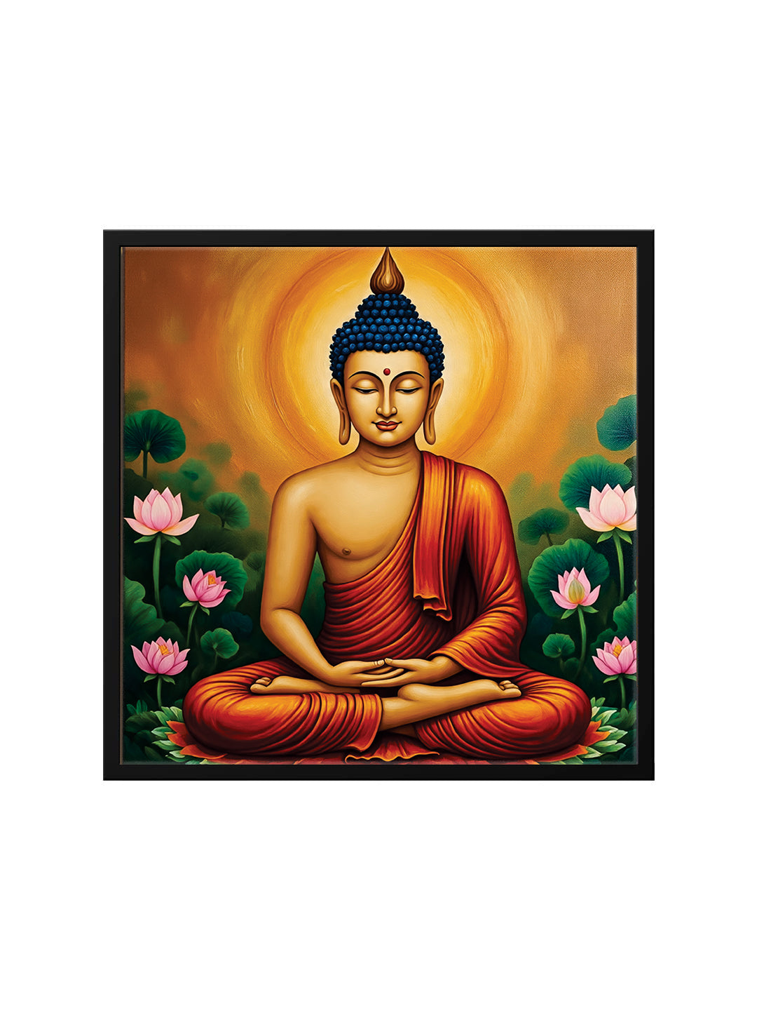 Radiant Renunciation — Enlightened in Silence Canvas Wall Art Black Frame Painting