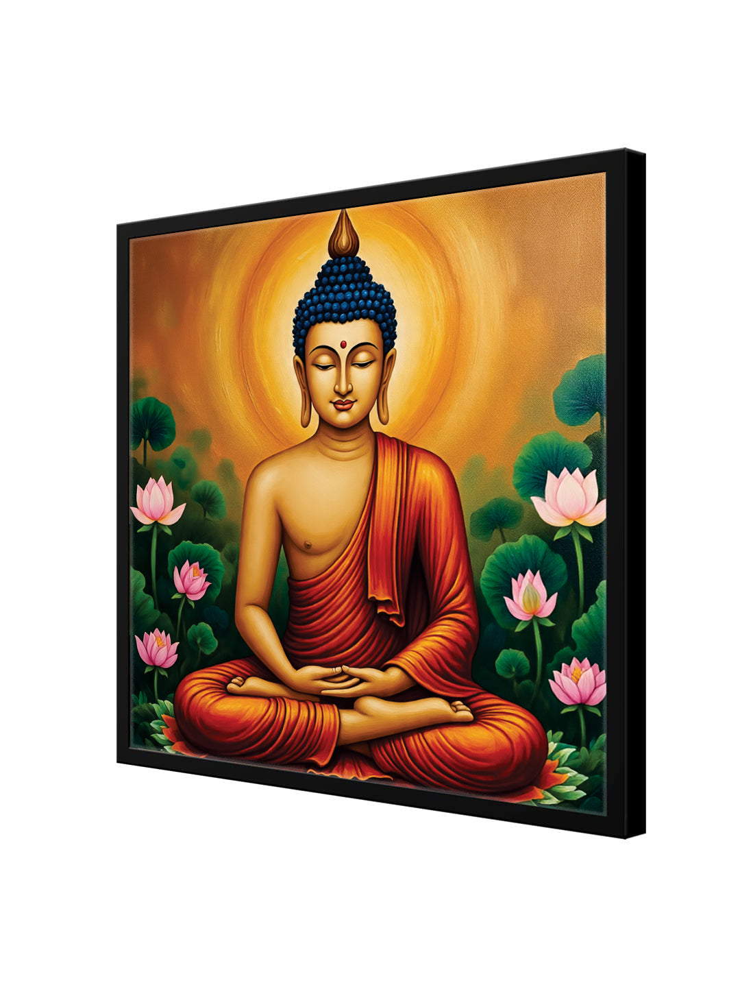 Radiant Renunciation — Enlightened in Silence Canvas Wall Art Black Frame Painting