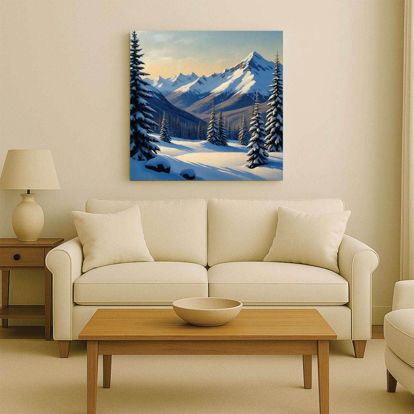 Golden Fields & Mountain Sunrise Canvas Stretched Frame – Nature Wall Art