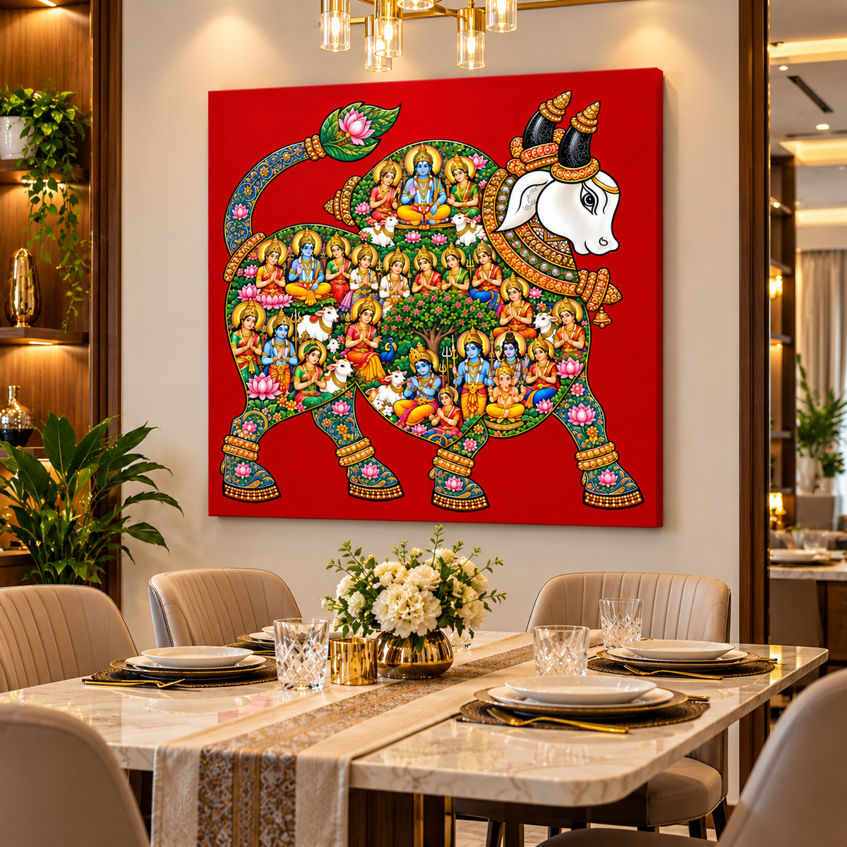 Sacred Nandi Canvas Painting – Traditional Indian Spiritual Wall Art Inspired by Hindu Heritage