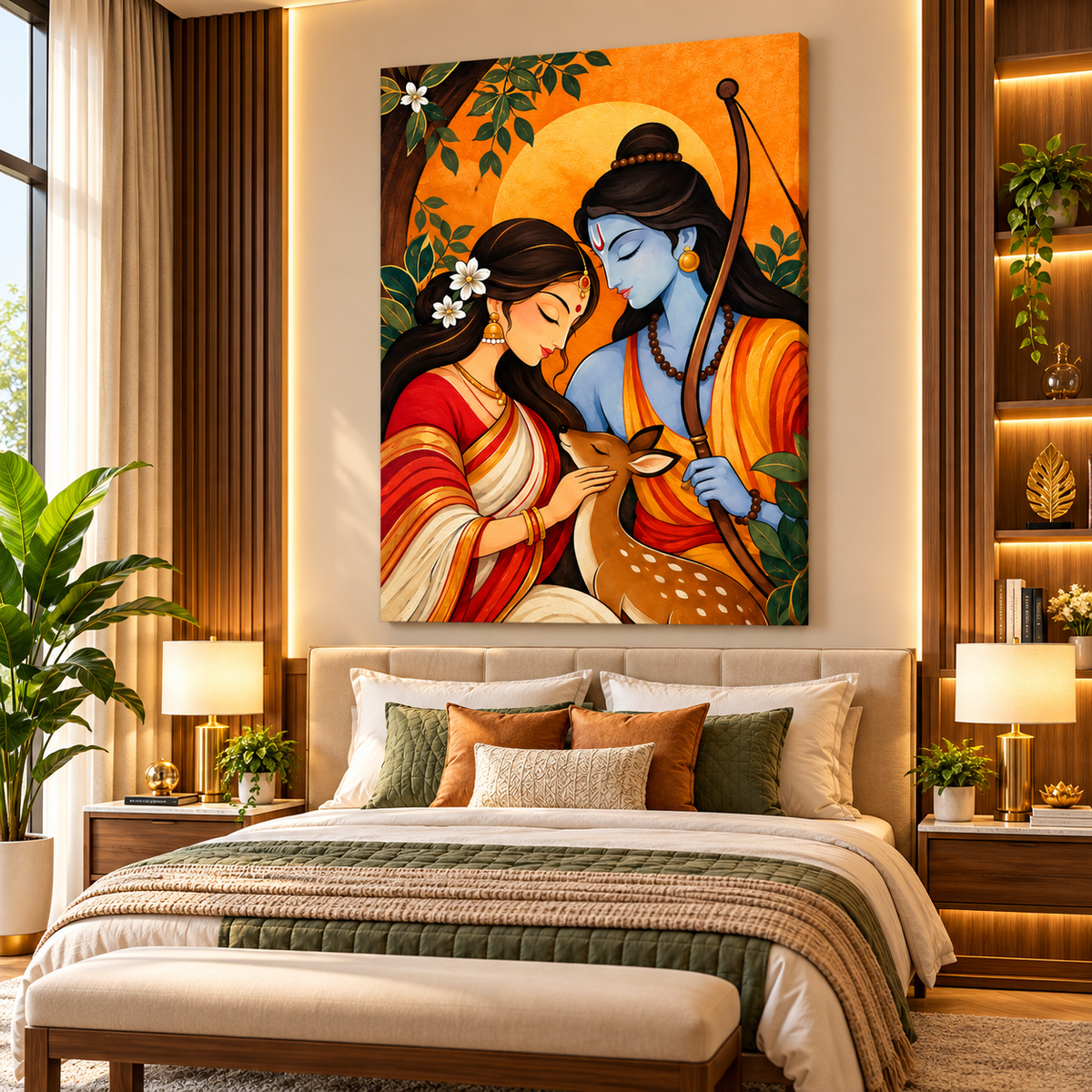 Ram Sita Canvas Wall Painting | Traditional Indian Religious Wall Art for Home & Office Decor