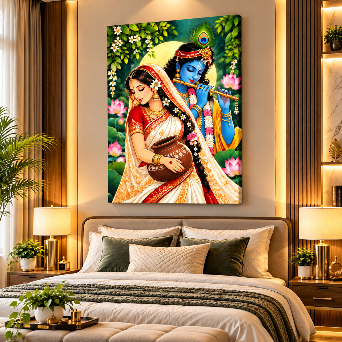 Radha Krishna Canvas Wall Painting | Traditional Indian Religious Wall Art for Home & Office Decor