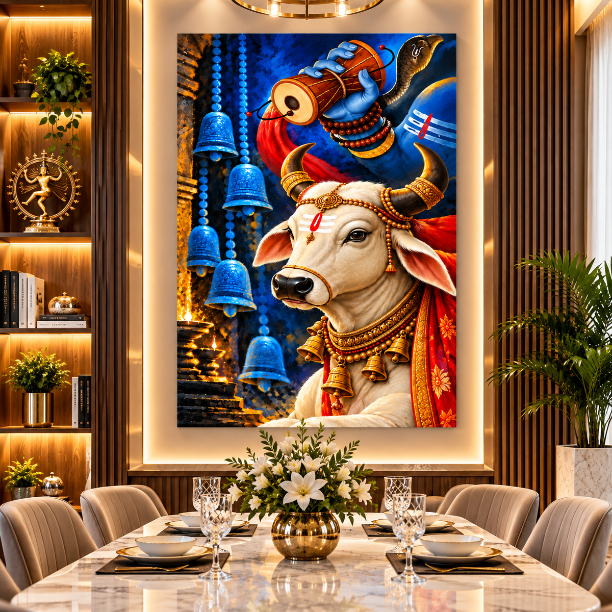 Nandi Shiva Canvas Wall Painting | Lord Shiva Nandi Religious Wall Art for Home & Office Decor