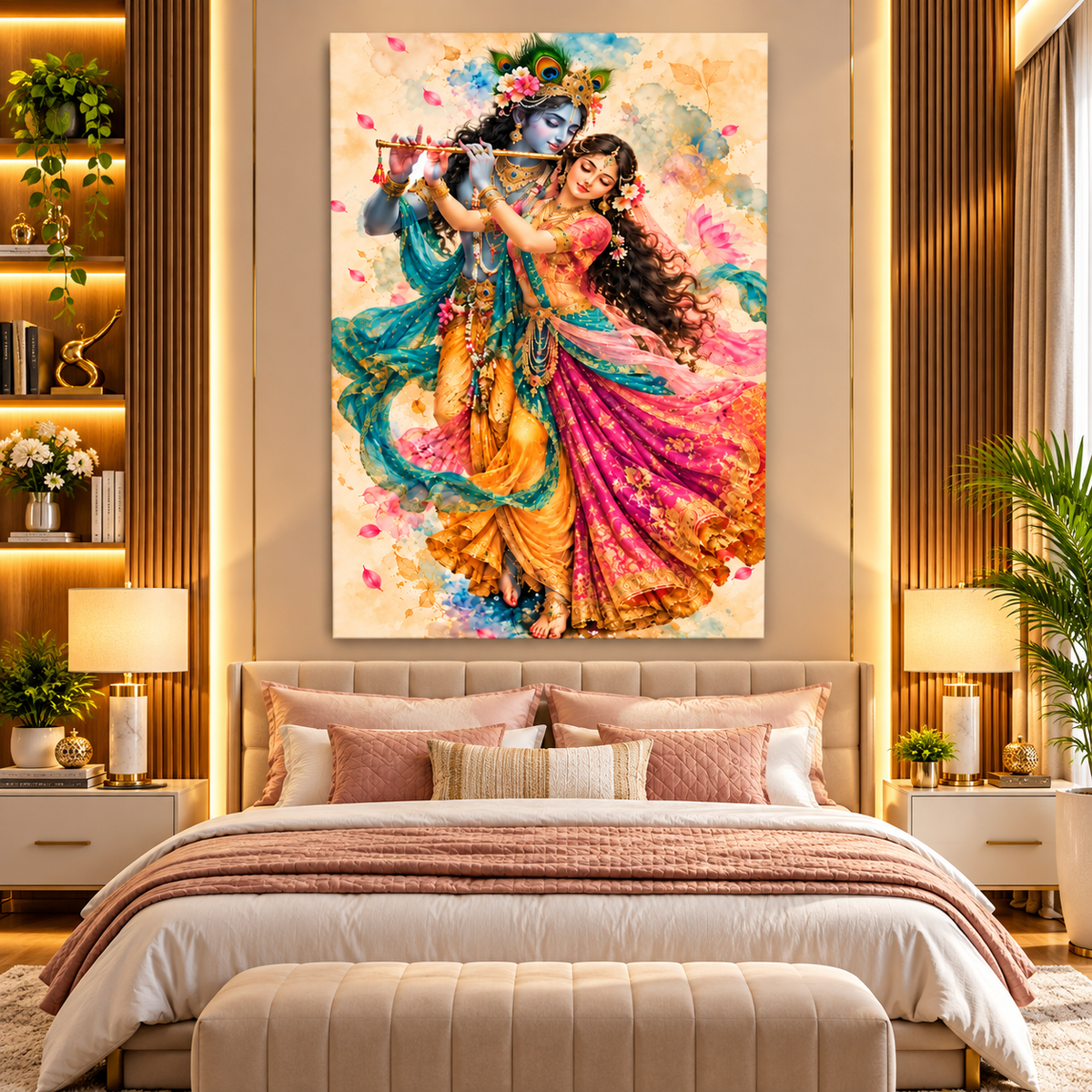Radha Krishna Canvas Wall Painting | Traditional Indian Religious Wall Art for Home & Office Decor