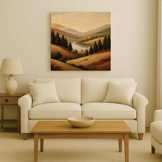 Modern Mountain View Canvas Wall Art Stretched Frame – Vibrant Nature Painting