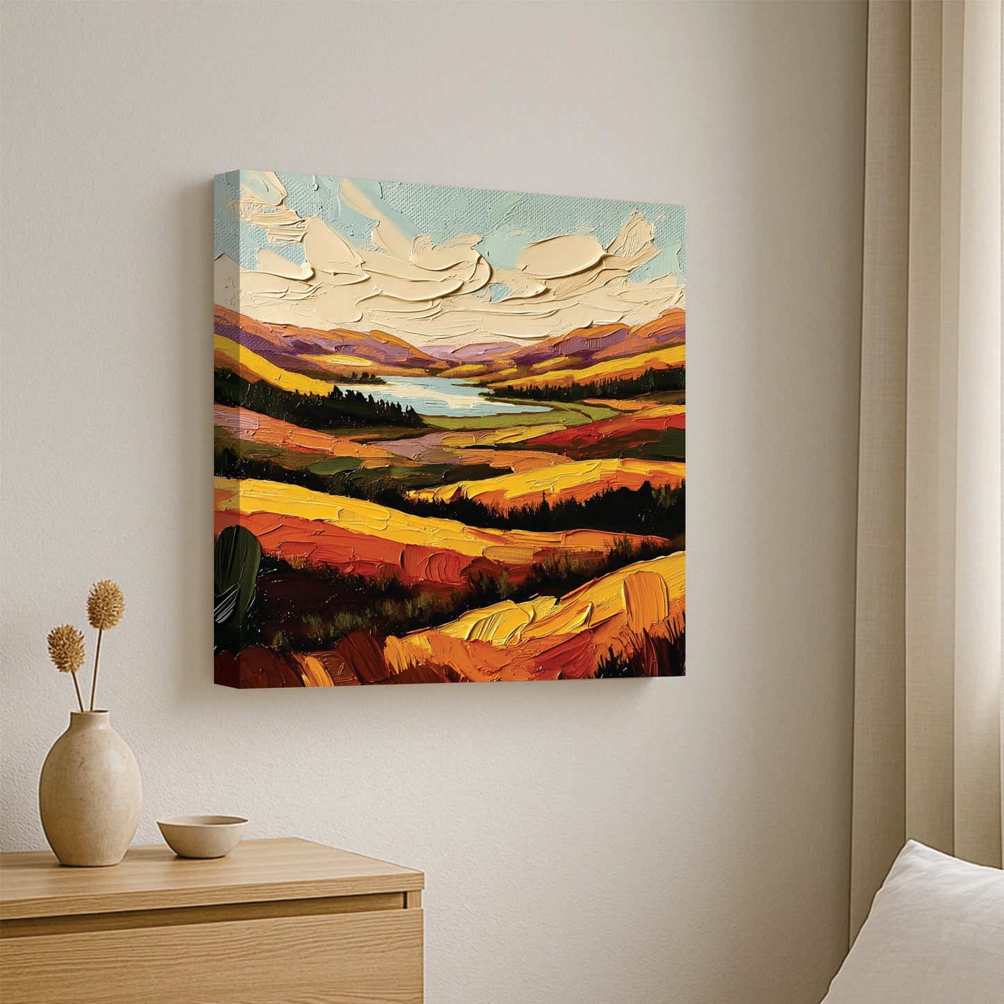 Sun-Kissed Mountain Canvas Stretched Frame Art – Bright & Lively Wall Décor