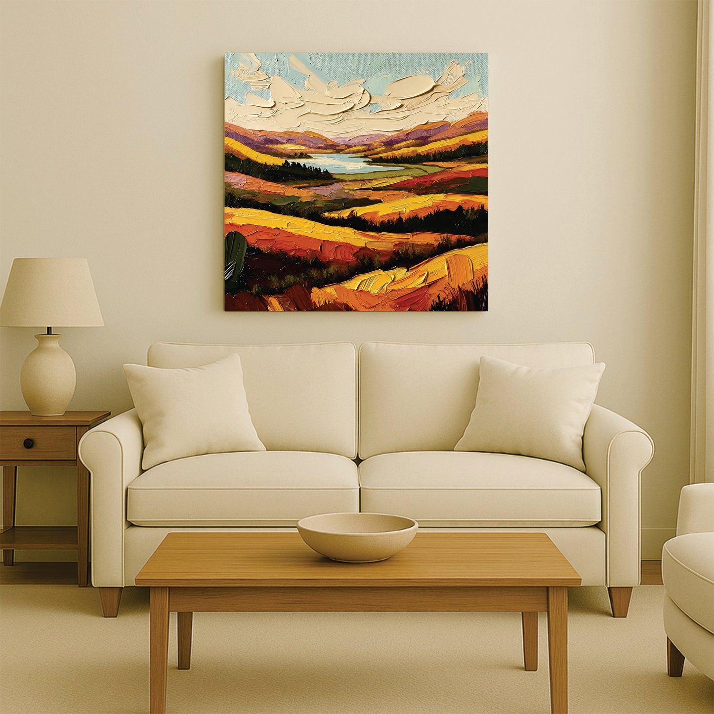 Sun-Kissed Mountain Canvas Stretched Frame Art – Bright & Lively Wall Décor