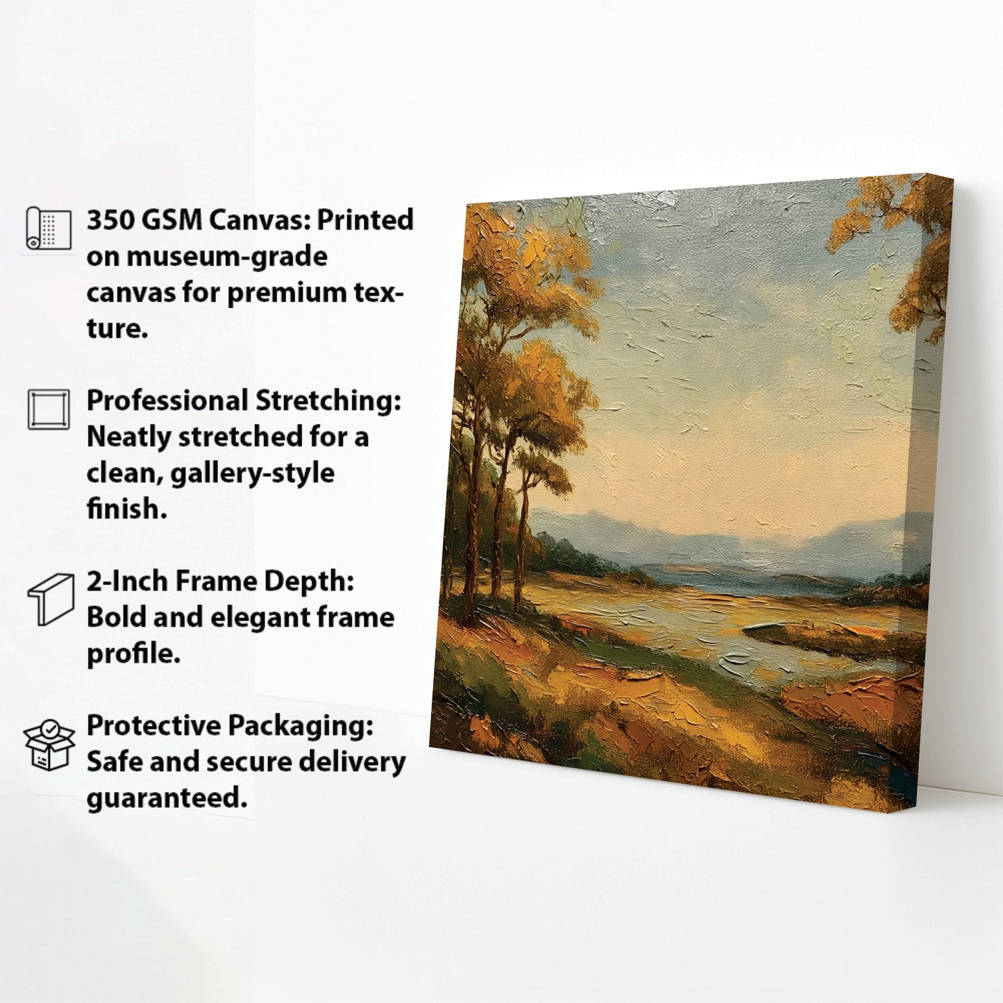 Sunrise Over Hills Canvas Stretched Frame Painting – Scenic Landscape Wall Art