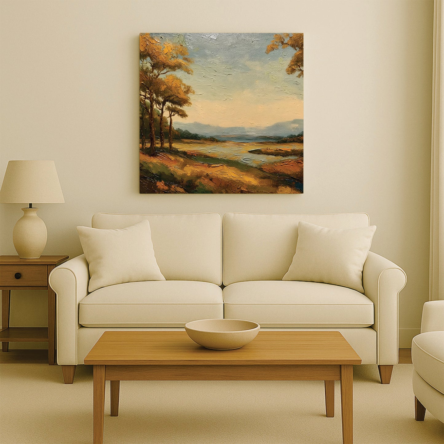Sunrise Over Hills Canvas Stretched Frame Painting – Scenic Landscape Wall Art