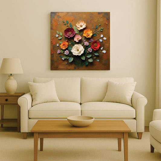 Vintage Floral Bouquet Canvas Wall Art Stretched Frame – Classic Home Décor