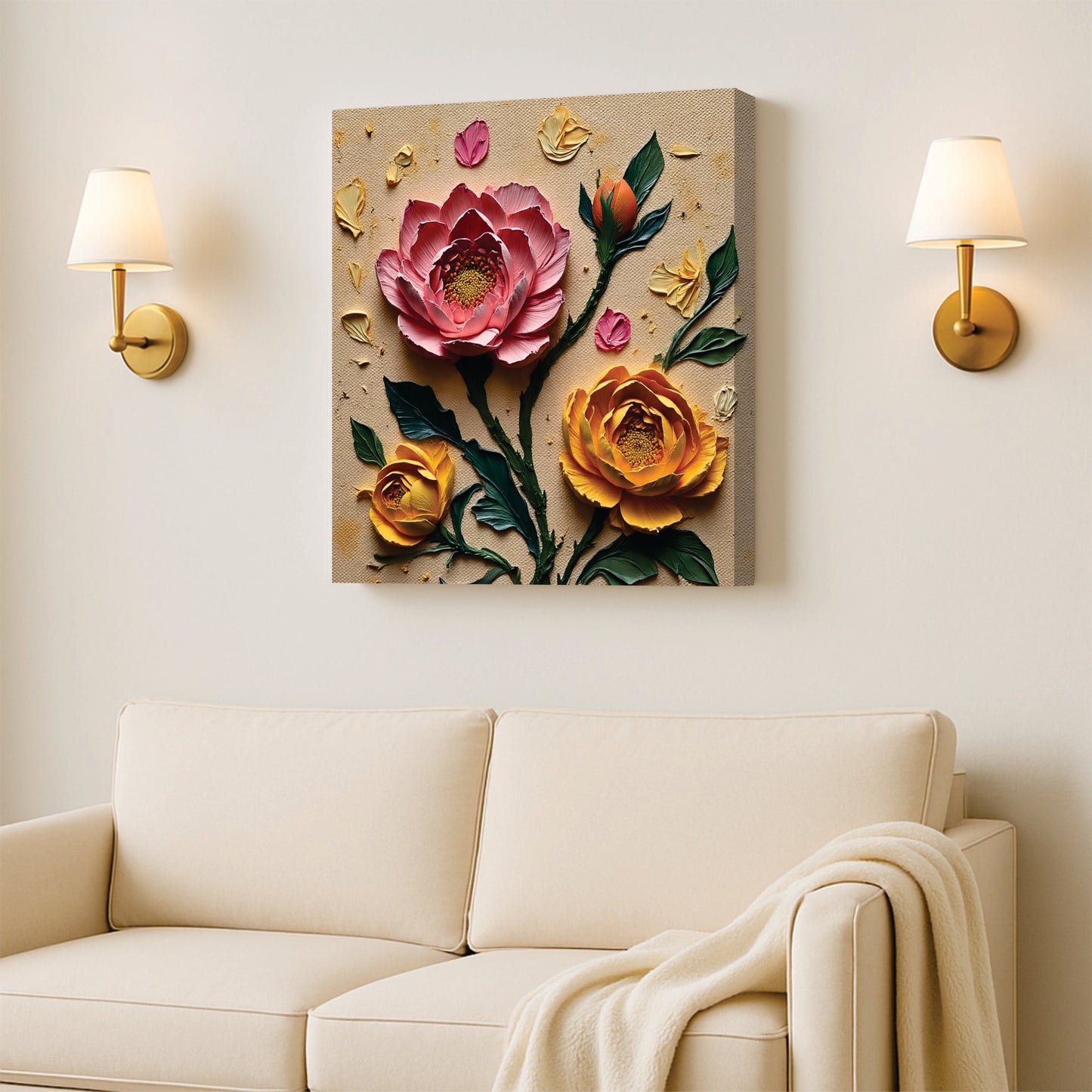 Luxury 3D Effect Flower Canvas Stretched Frame Painting – Modern Wall Décor