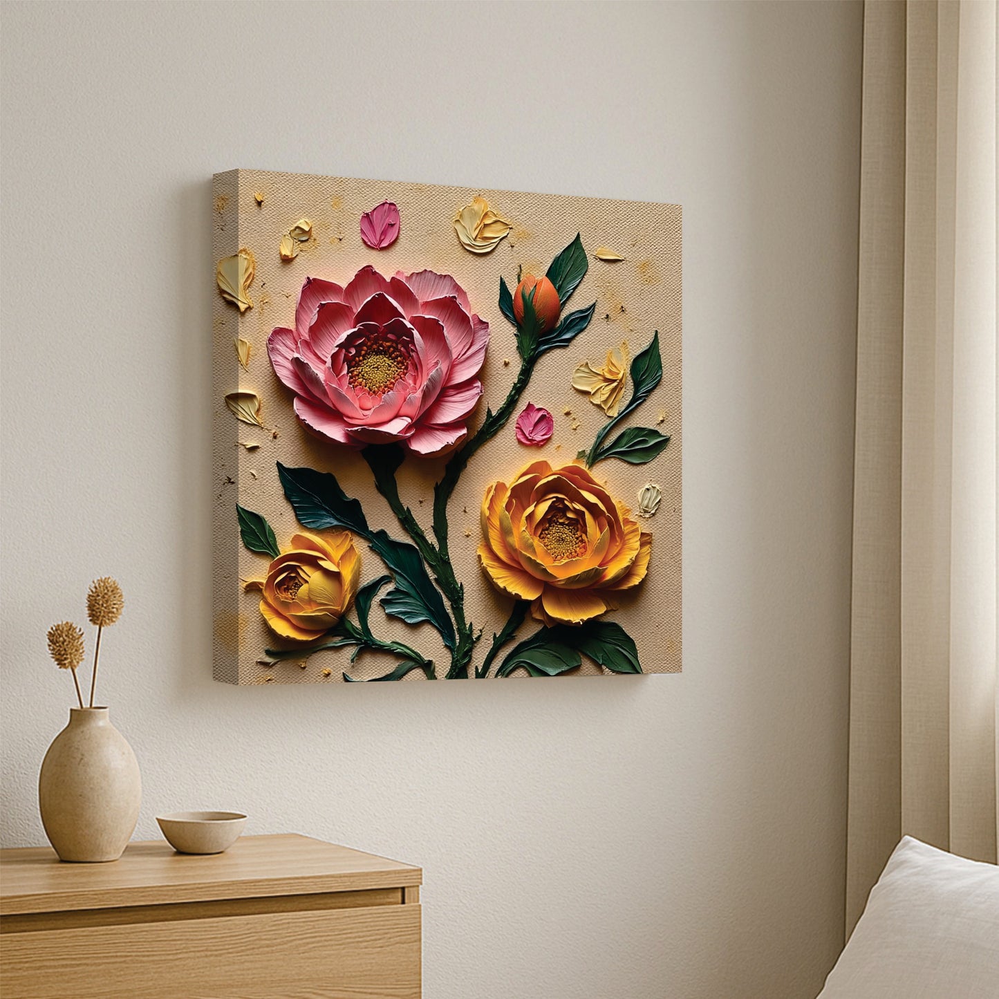 Luxury 3D Effect Flower Canvas Stretched Frame Painting – Modern Wall Décor