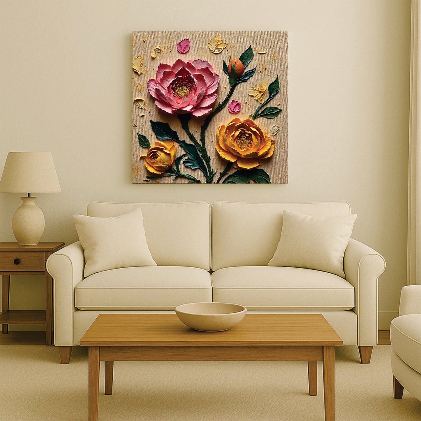 Luxury 3D Effect Flower Canvas Stretched Frame Painting – Modern Wall Décor