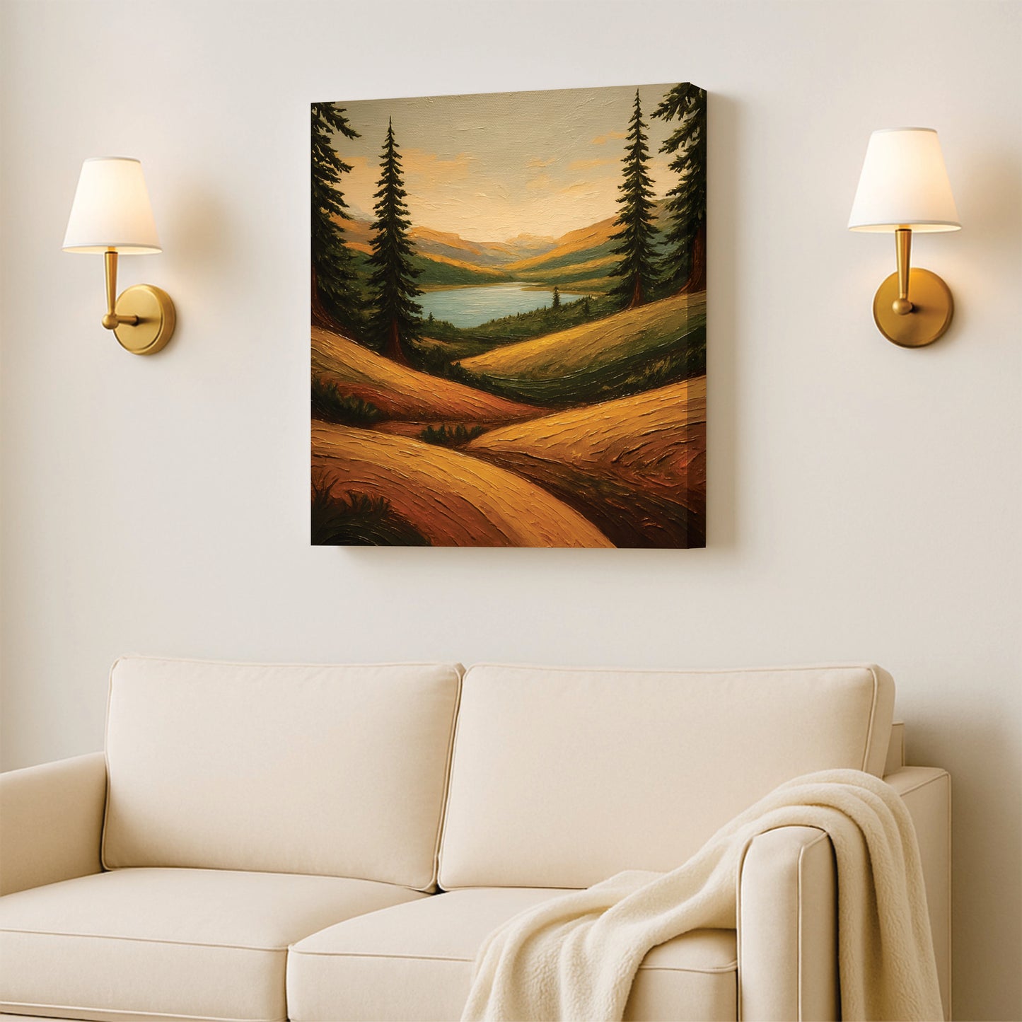 Tranquil Mountain Sunrise Canvas Wall Art Stretched Frame – Scenic Home Accent