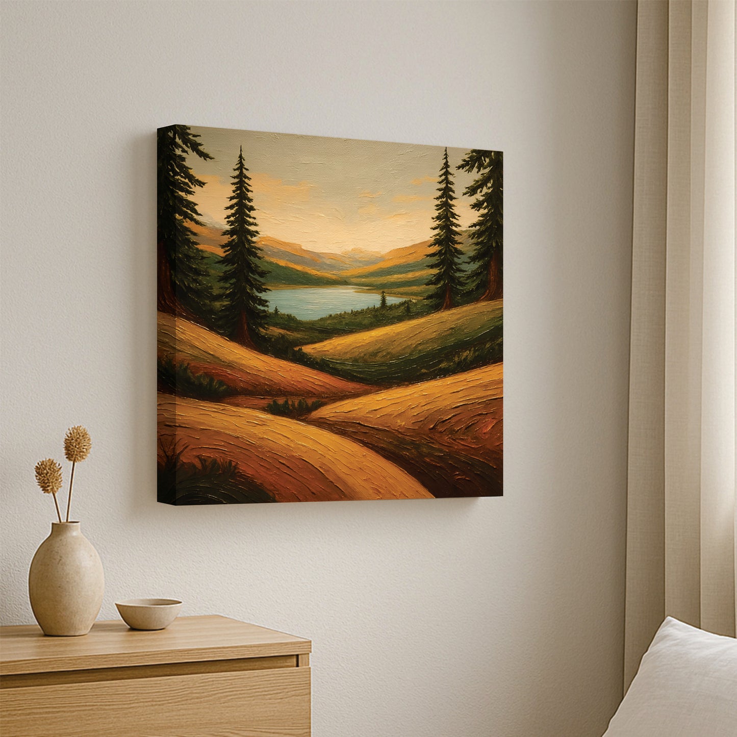 Tranquil Mountain Sunrise Canvas Wall Art Stretched Frame – Scenic Home Accent