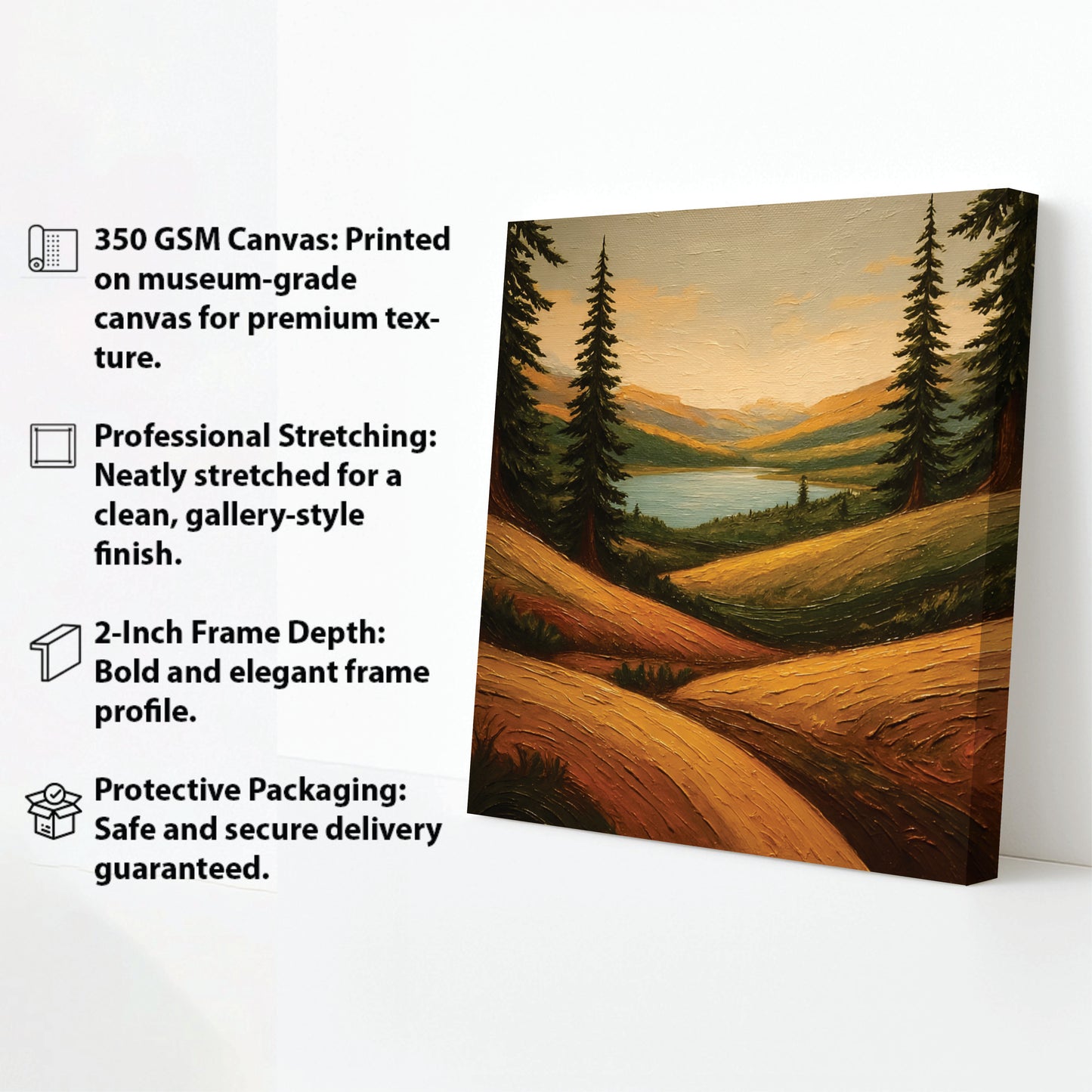 Tranquil Mountain Sunrise Canvas Wall Art Stretched Frame – Scenic Home Accent