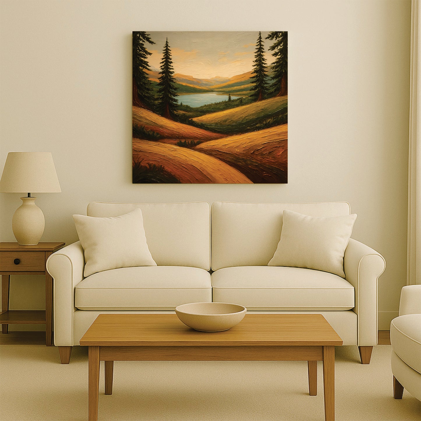 Tranquil Mountain Sunrise Canvas Wall Art Stretched Frame – Scenic Home Accent
