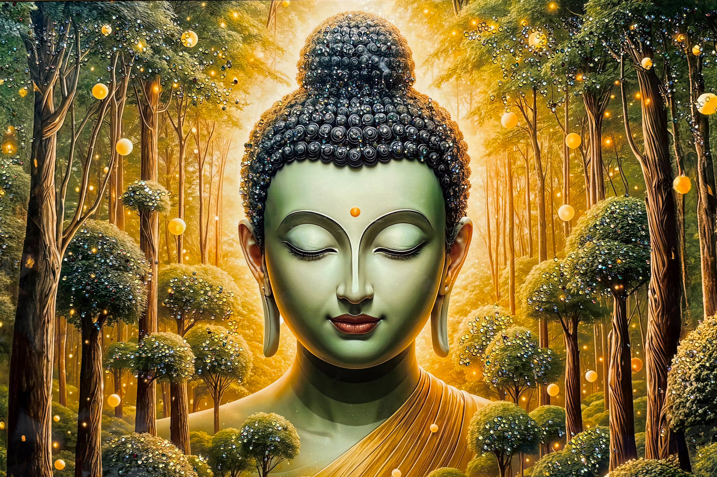 Lord Buddha Crystal Embossed Wall Art Painting