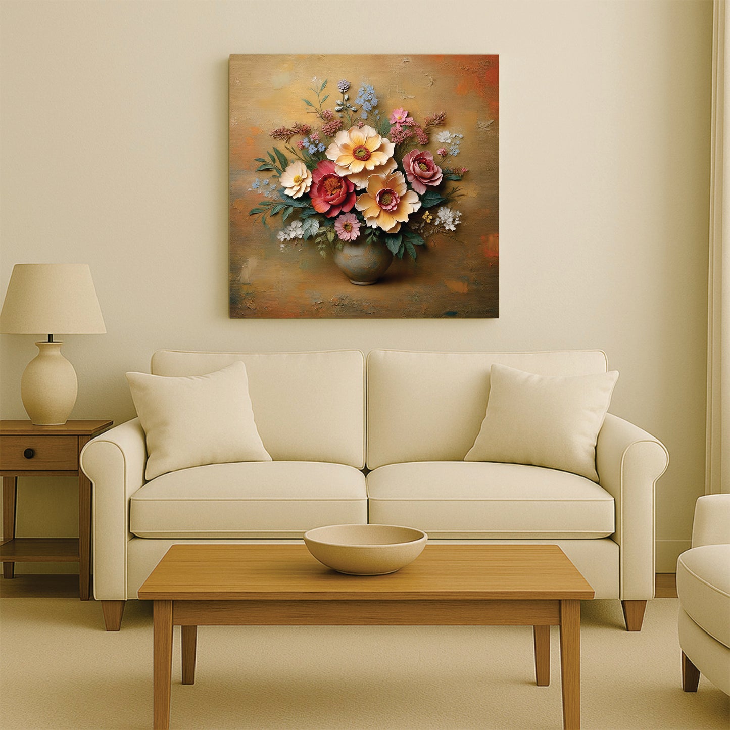 Rustic Floral Texture Canvas Stretched Frame Wall Decor – Handcrafted Artistic Painting