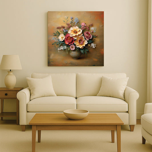 Rustic Floral Texture Canvas Stretched Frame Wall Decor – Handcrafted Artistic Painting