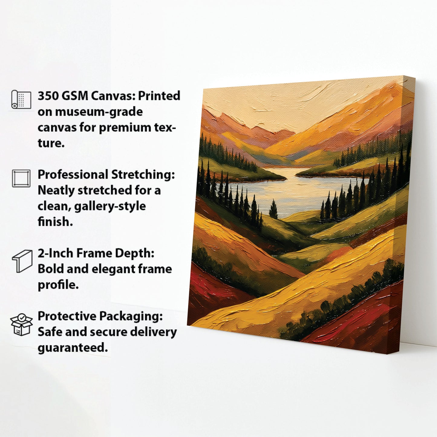 Peaceful Valley & Mountain Canvas Wall Art Stretched Frame – Rustic Modern Home Accent