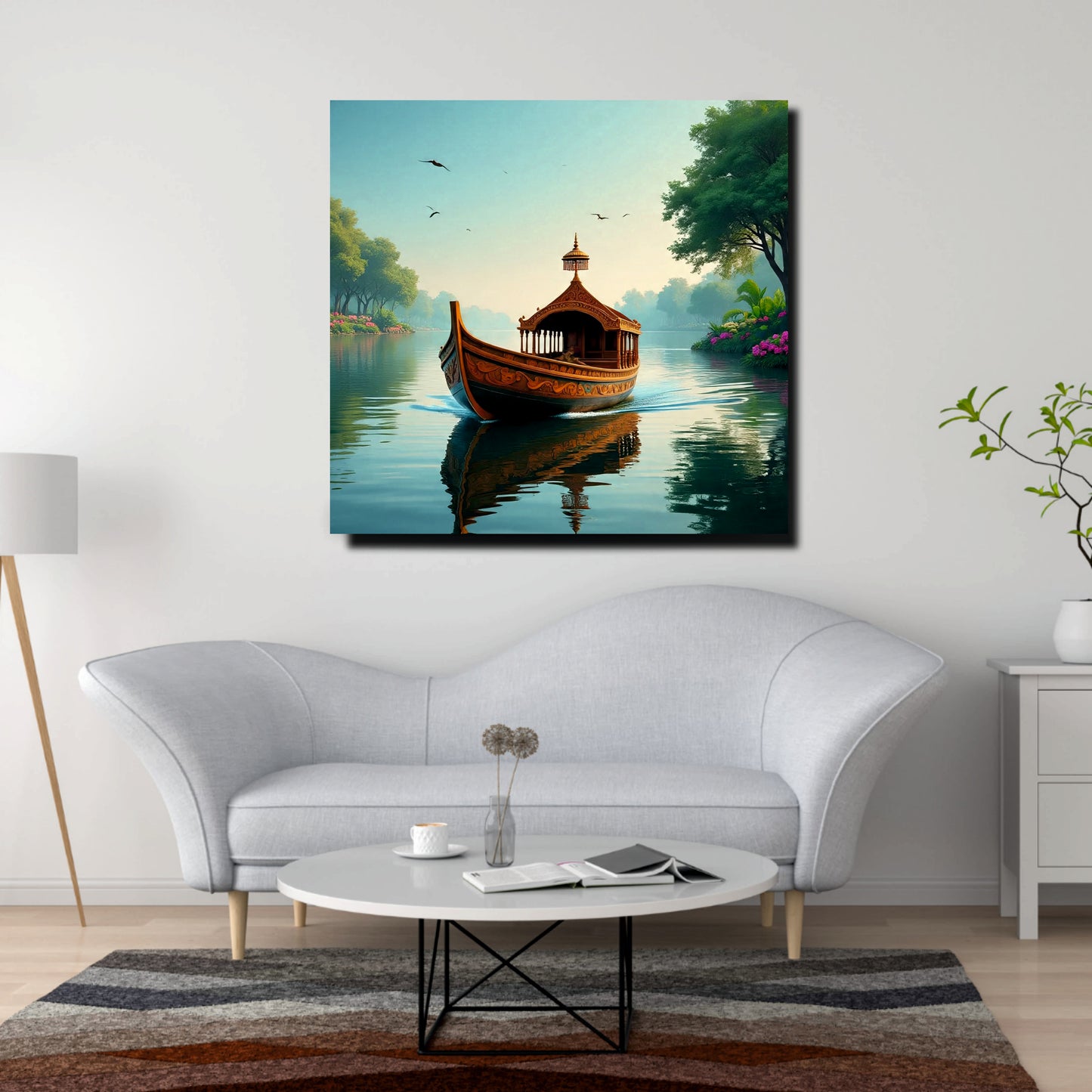 Flow. Serenity. Reflective Canvas Wall Art Stretched Frame Painting