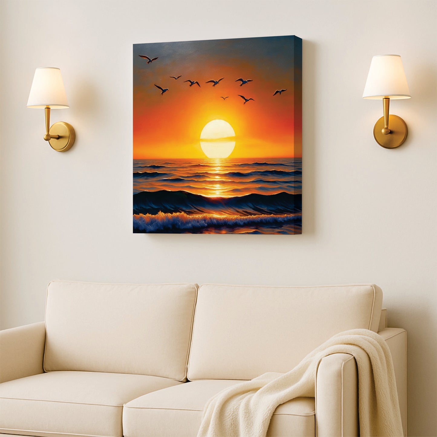 Golden Horizon Canvas Wall Art Stretched Frame Painting
