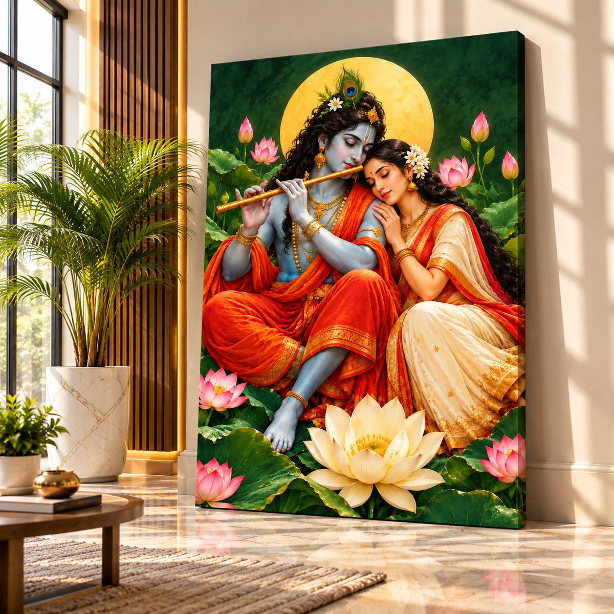 Radha Krishna Canvas Wall Painting | Divine Religious Wall Art for Home, Pooja Room & Office Decor
