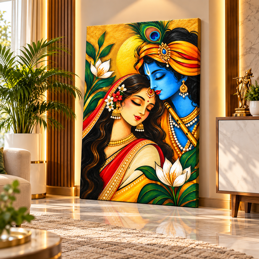 Radha Krishna Canvas Wall Painting | Traditional Krishna Religious Wall Art for Home & Office Decor