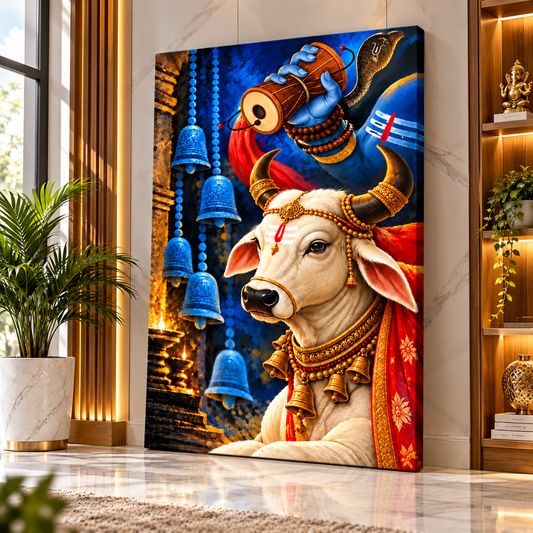 Nandi Shiva Canvas Wall Painting | Lord Shiva Nandi Religious Wall Art for Home & Office Decor