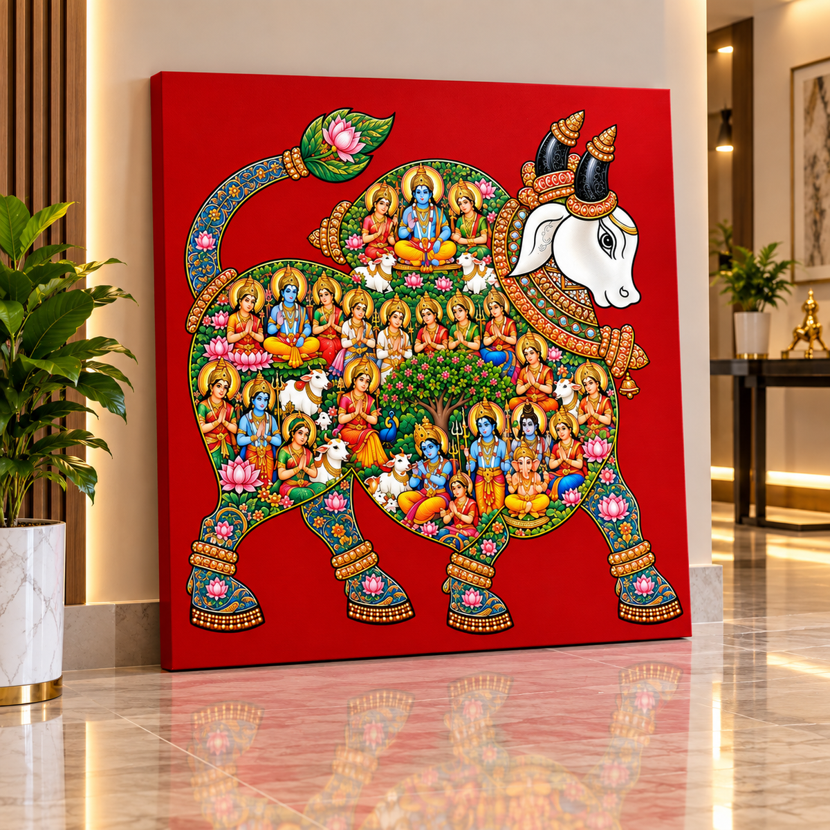 Sacred Nandi Canvas Painting – Traditional Indian Spiritual Wall Art Inspired by Hindu Heritage