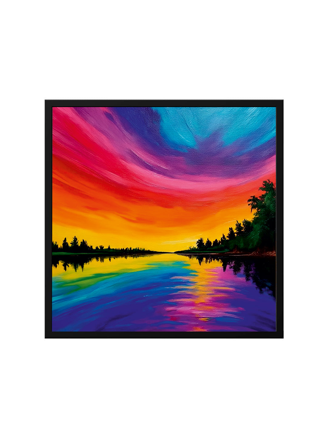Colorful Horizon Canvas Wall Art Black Frame Painting