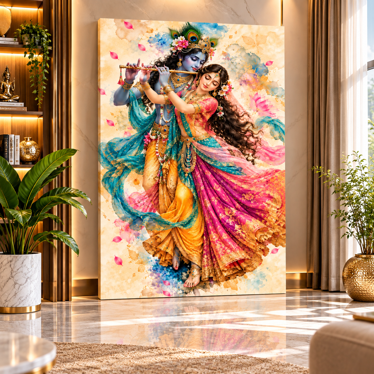 Radha Krishna Canvas Wall Painting | Traditional Indian Religious Wall Art for Home & Office Decor