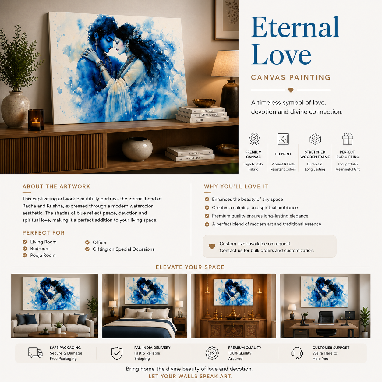 Eternal Divine Love – Radha Krishna Canvas Wall Painting for Home Décor