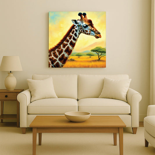 Giraffe & Grasslands Canvas Wall Art Stretched Frame Painting