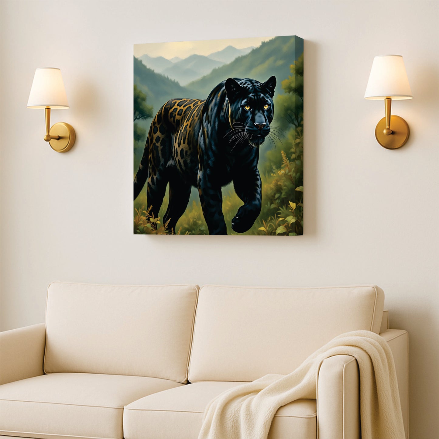 Majestic Black Panther Canvas Wall Art Stretched Frame Painting