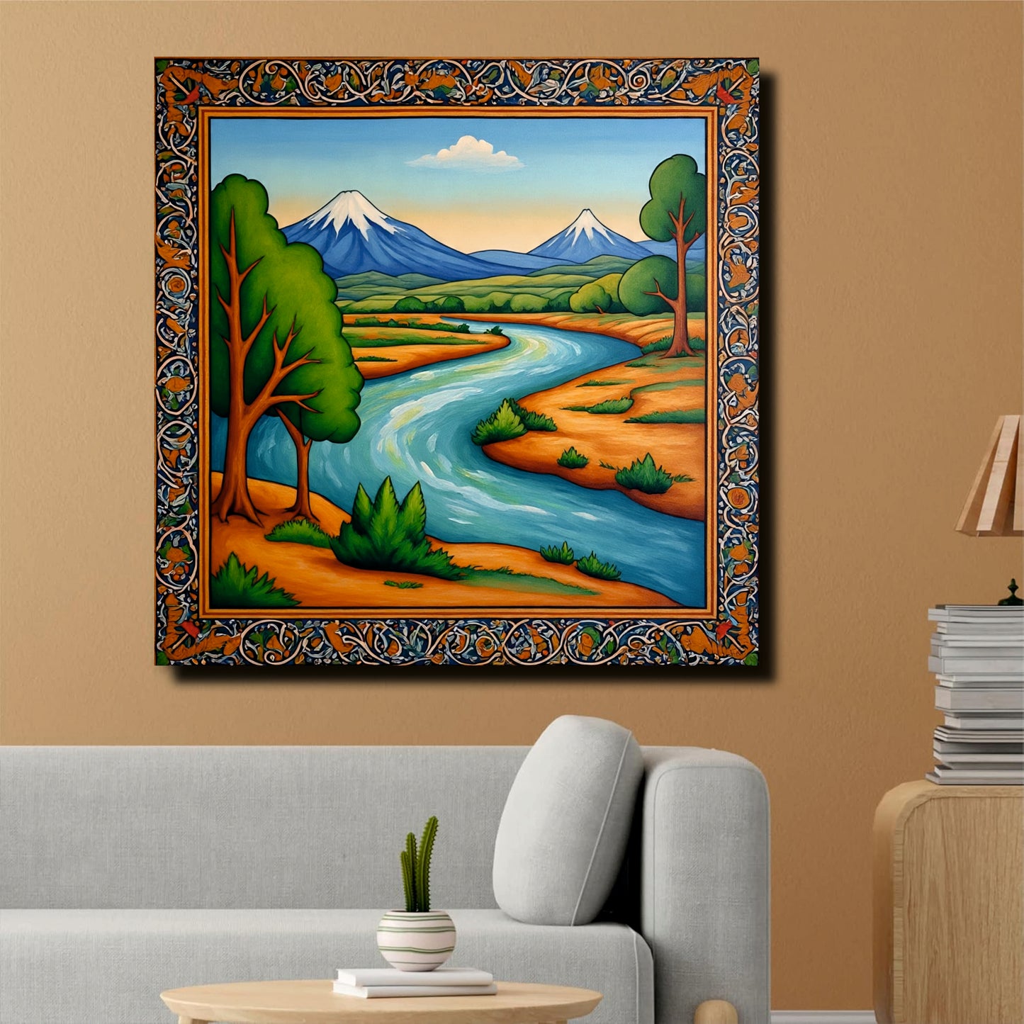 Golden Glow Tree Canvas Painting Stretched Frame – Premium Wall Décor